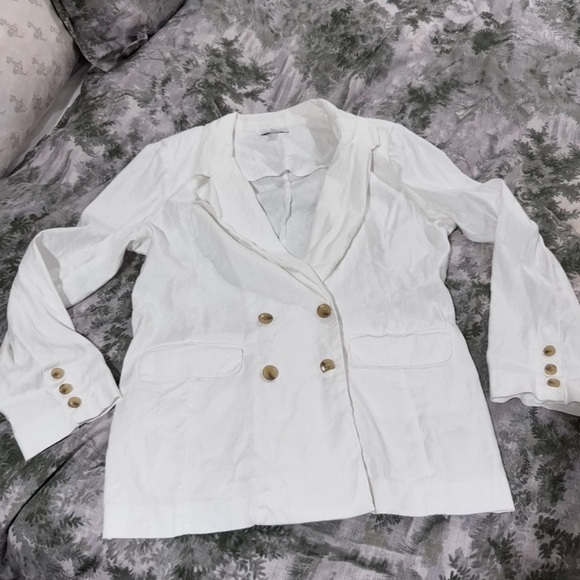 Evereve White linen blend Blazer Oversized Double-Breasted Sz m - Picture 2 of 13